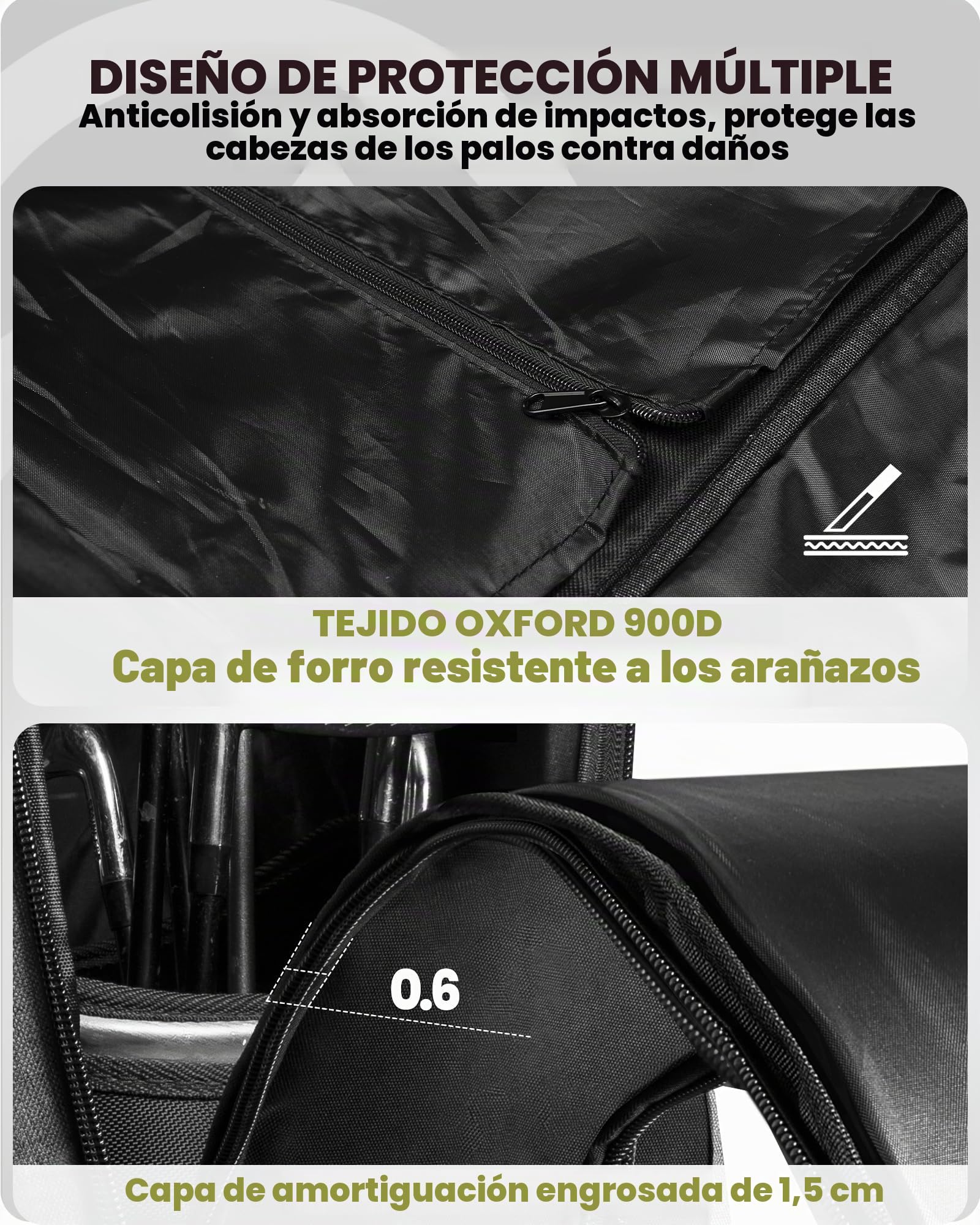 OutdoorMaster Bolsa de Viaje Acolchada de Golf con Ruedas reforzadas, 900D Oxford Resistente al Desgaste e Impermeable, Bolsa de Viaje de Golf de Lado Suave, Compartimento para Zapatos y Accesorios