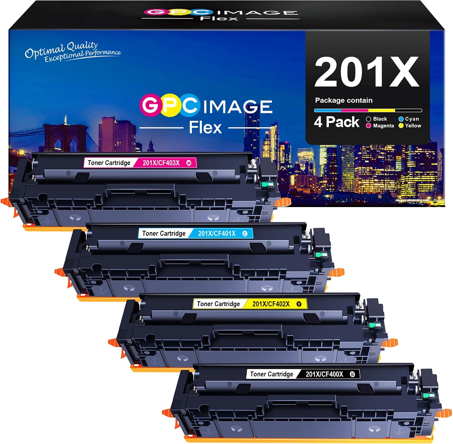 Compatible HP 201X (CF400X CF401X CF402X CF403X) Toner Cartridge, Black, 2.8K High Yield, Color, 2.3K High Yield, 4 Cartridge Value Pack