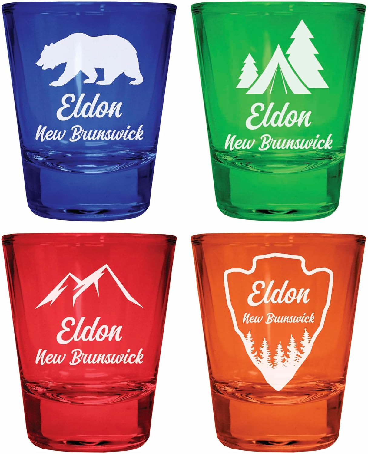 Set de 4 Vasos Shot Grabados Multicolor Eldon New Brunswick Souvenir
