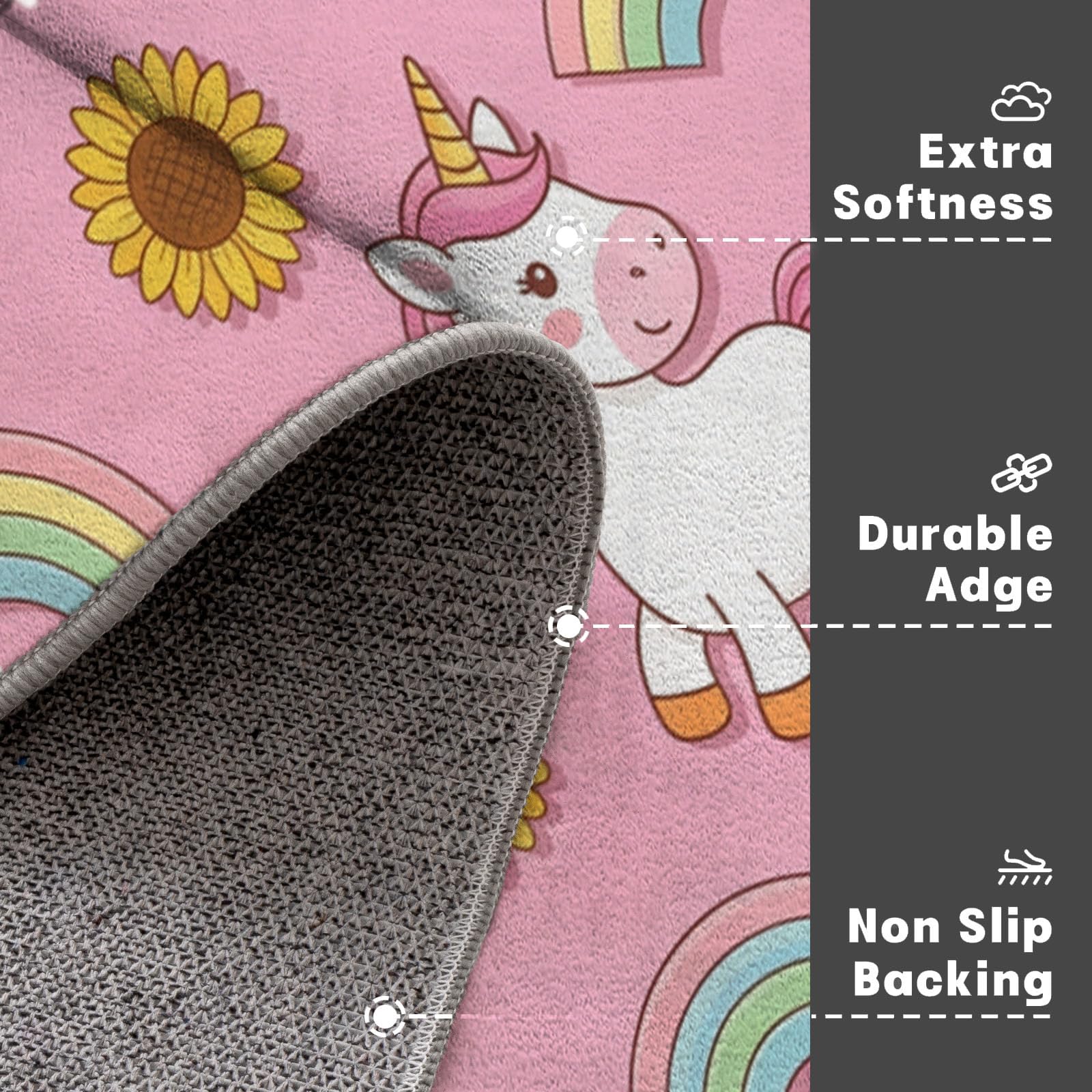 Fussmatte Innen 80X120Cm Rosa Niedliches Regenbogeneinhorn Fußmatte Innen rutschfeste Für Hund Eingang Badematte Zeichentricktiere Waschbar Schmutzfangmatte Fussmatten Haustür Türmatte