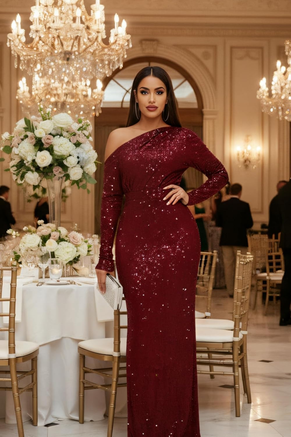 Long Sleeves Prom Dresses 2026 Mermaid Formal Evening Gown One Shoulder Sequin Dresses for Women
