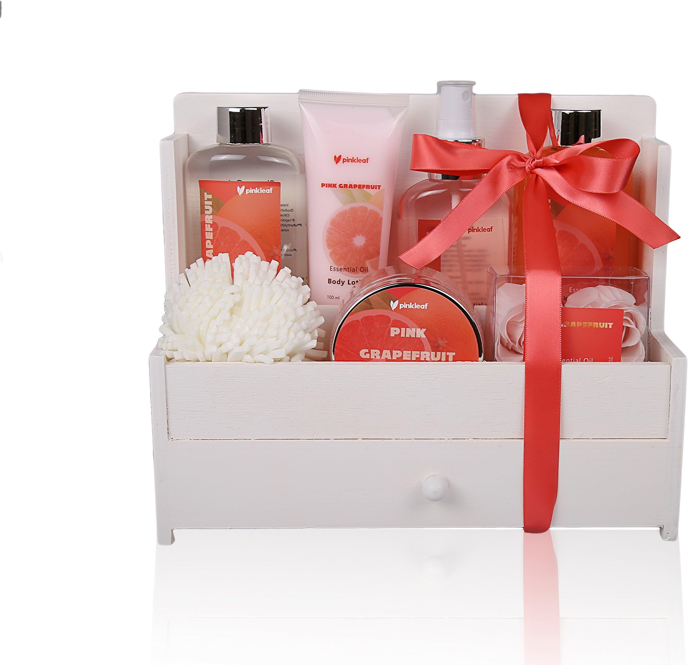 Spa Gift Basket, Spa Basket with Pink Grapefruit Fragrance, Infused with Essential Oil - Bath and Body Gift Set, Includes Shower Gel, Body Lotion, Bubble Bath, Body Spray, Bath Scrub, and More!!