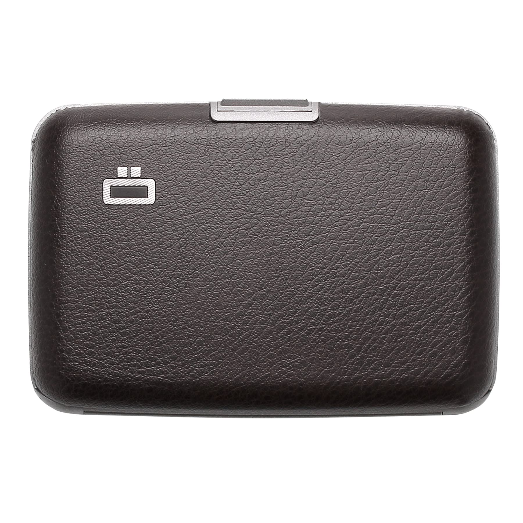 ÖGON Aluminium Wallet Smart Case - RFID Blocking Card Holder - Up to 10 Cards and Banknotes (Brown Vegan Leather effect)