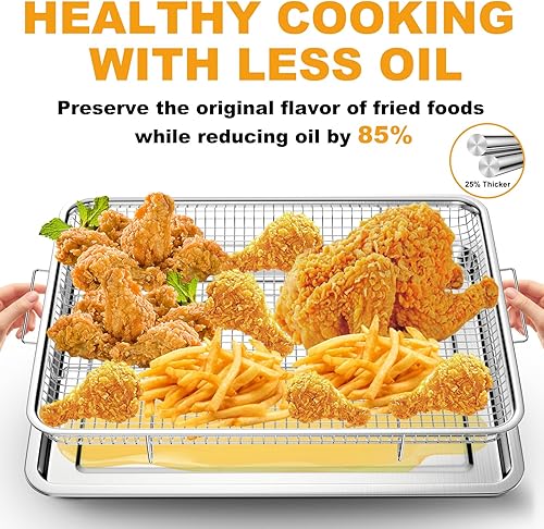 Miniatura 2 de Cesta para freidora de aire para horno de 12.8 x 9.6 pulgadas, paquete de 2 cestas grandes para freidora de aire y bandeja de acero inoxidable