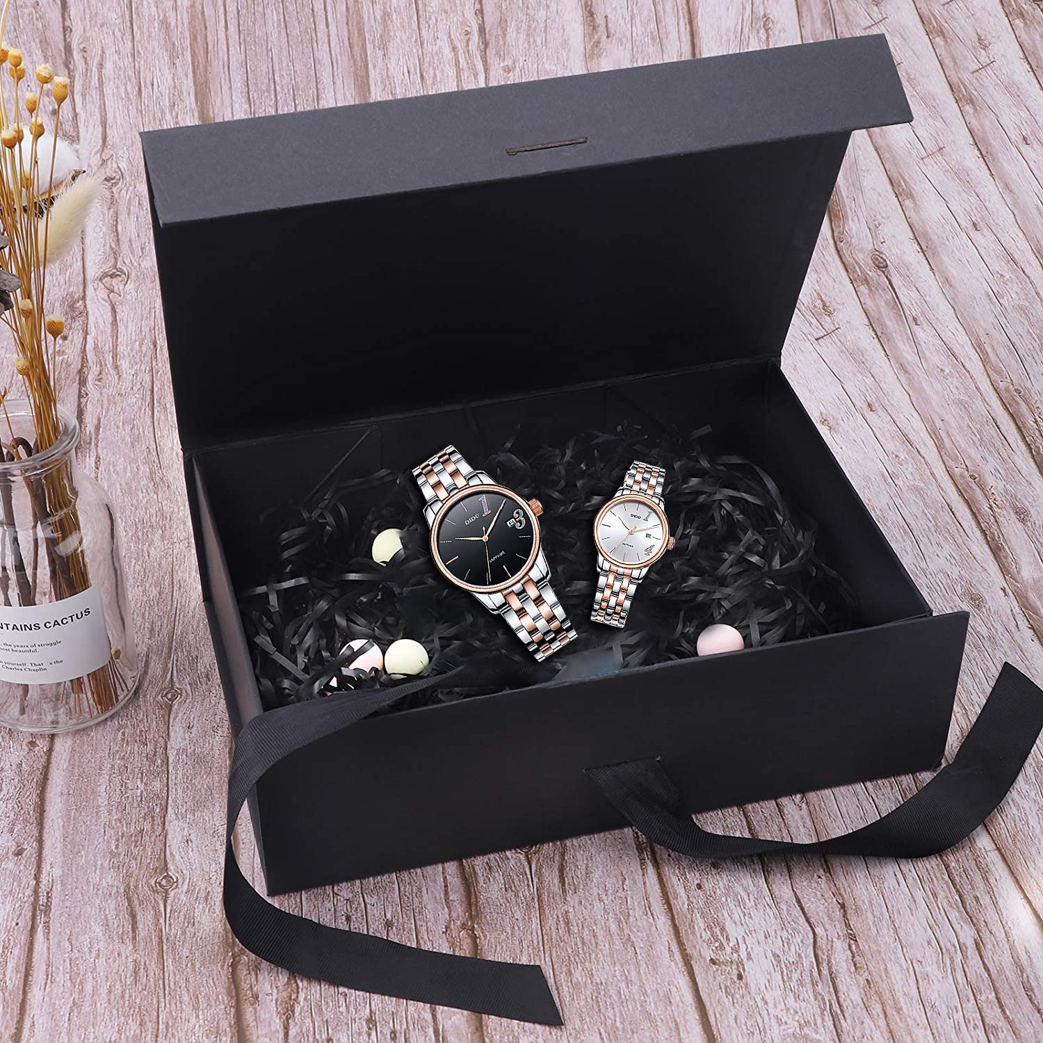 Tongboke Boite Cadeau Noir,Boite Cadeau Vide MagnéTique Pliable ,Avec Nœud En Ruban Couvercle Ruban Cadeau, Pour Un Emballage Cadeau Boite.Boite Cadeau Anniversaire,Boite Cadeau Mariage