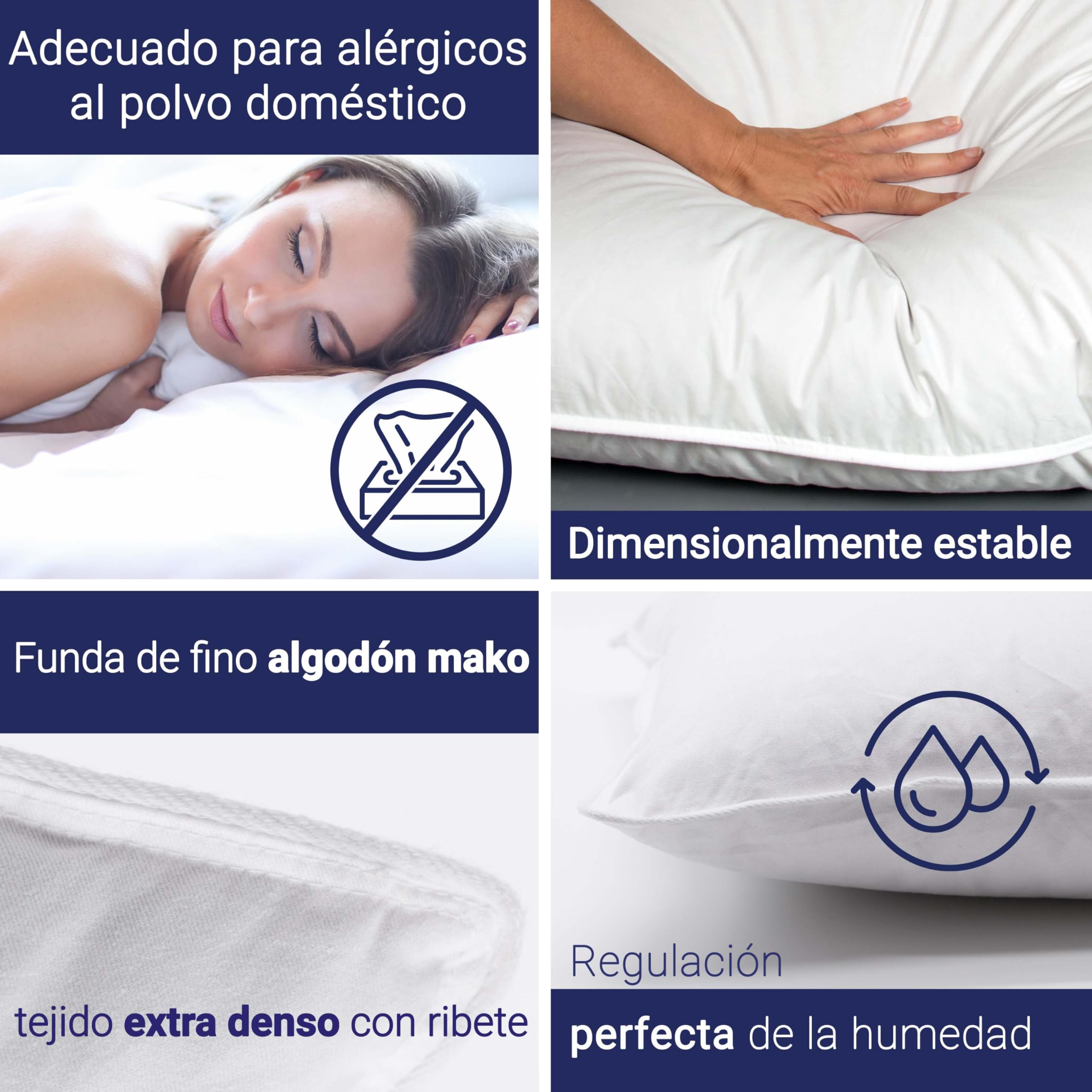 ZOLLNER Almohada de Plumas Premium con Contenido de plumón - Made in Germany - Apta para alérgicos - Funda de algodón Mako Lavable hasta 60°C - 40x40 cm - Calidad hotelera