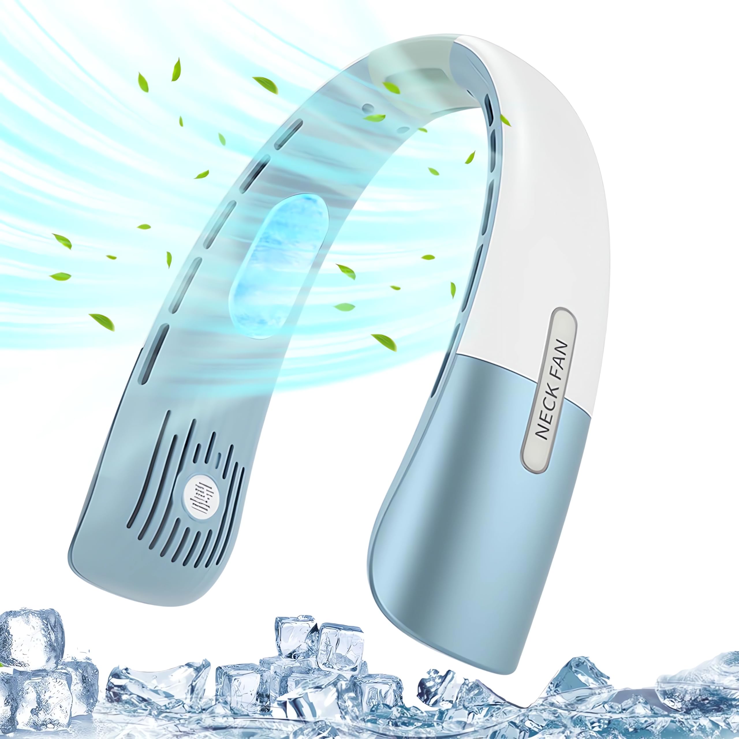 Portable Neck Fan,Hands-Free Leafless Fan,Personal Cooling Neck Fan with 5 Speeds Adjustment,4000mAh Battery USB Powered Super Quiet Neck Fan for Home Office Travel Sports Blue