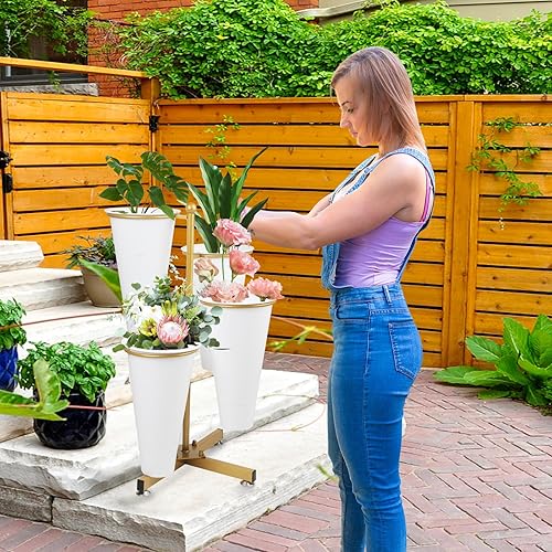 Miniatura 3 de Soporte de exhibición de flores con 4 cubos, soporte floral con marco plegable para flores frescas de seda, estante de floristería de 4 niveles para