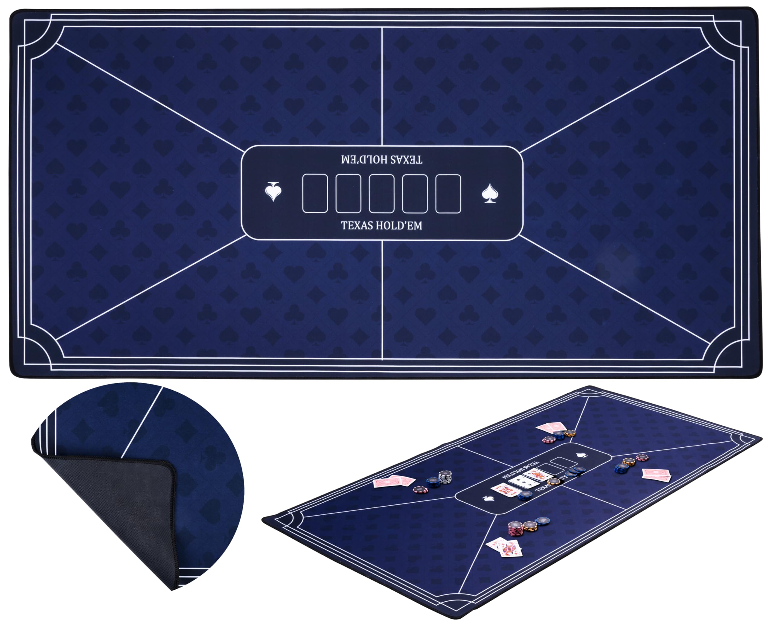 Engelhart, 320993, Blue Poker Mat, Non-slip Playing Surface 120 cm x 60 cm, Thickness: 3 mm