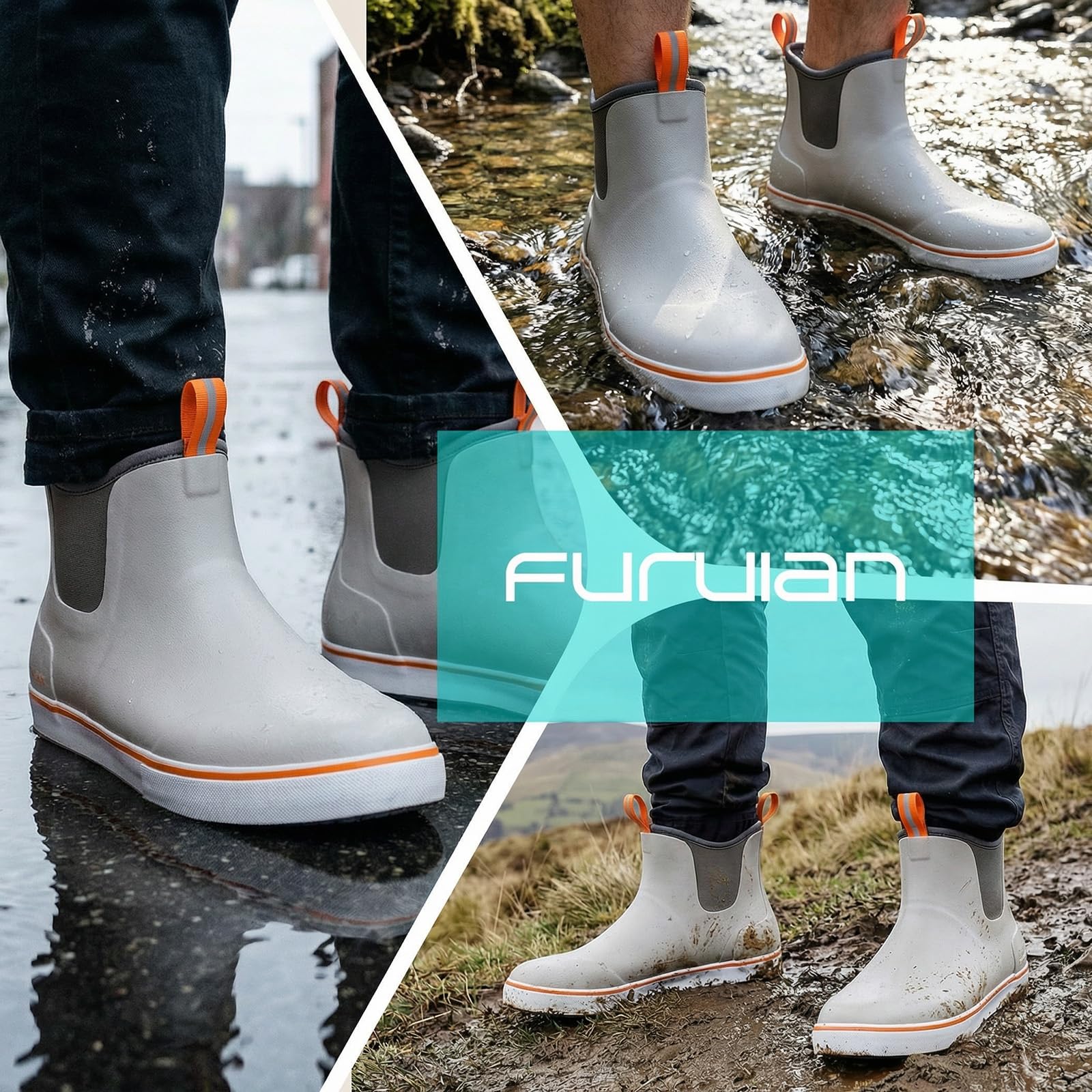 Stivali da uomo Stivali da pesca Stivali da pioggia impermeabili Stivaletti alla caviglia Slip On Calzature in gomma neoprene per giardinaggio pesca canottaggio campeggio vela, Grigio, 43 EU