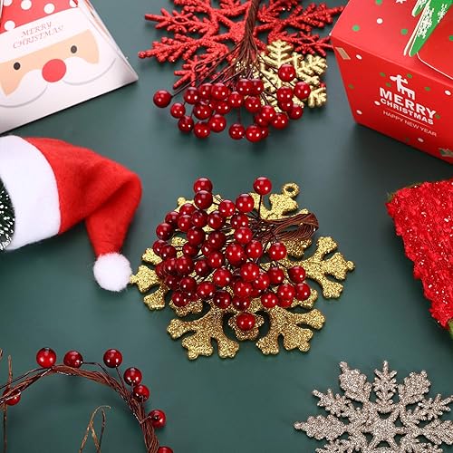 Miniatura 3 de BBTO Bayas artificiales de acebo en tallos de alambre, 250 tallos con 500 bayas falsas de 0.315 pulgadas para decoración de árboles, corona,