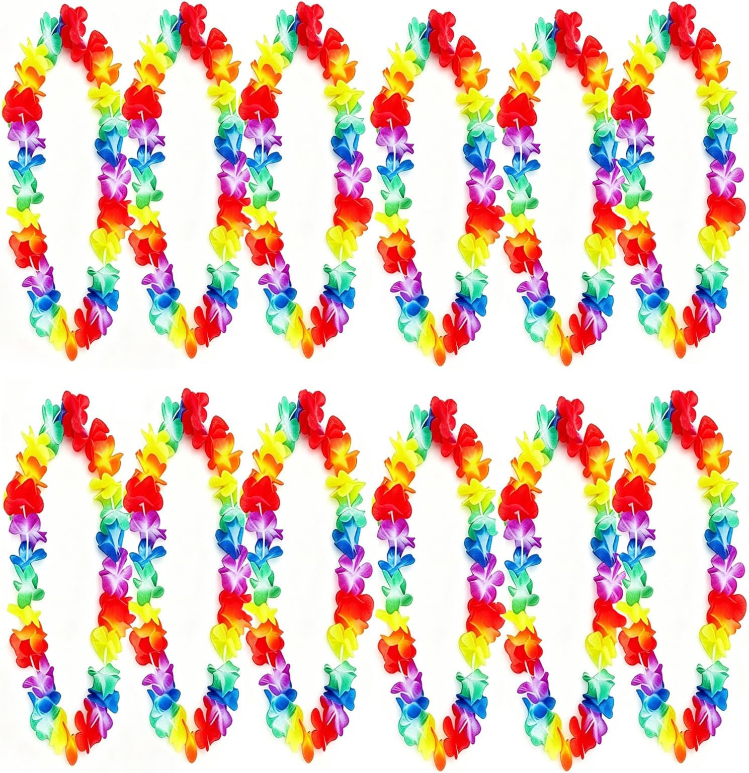12pcs Hawaiian Garland,Hawaiian Fancy Dress Hawaiian Flower Lei Luau Hawaiian Garlands Necklaces for Tropical Hawaiian Party Decorations Beach Theme Party Supplies for Adults Kids
