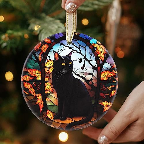 Miniatura 5 de Adornos colgantes Touber para Navidad - Adornos para árbol - Gato negro en noche oscura Gato negro en la noche oscura,Bruja mágica,Luna Gato