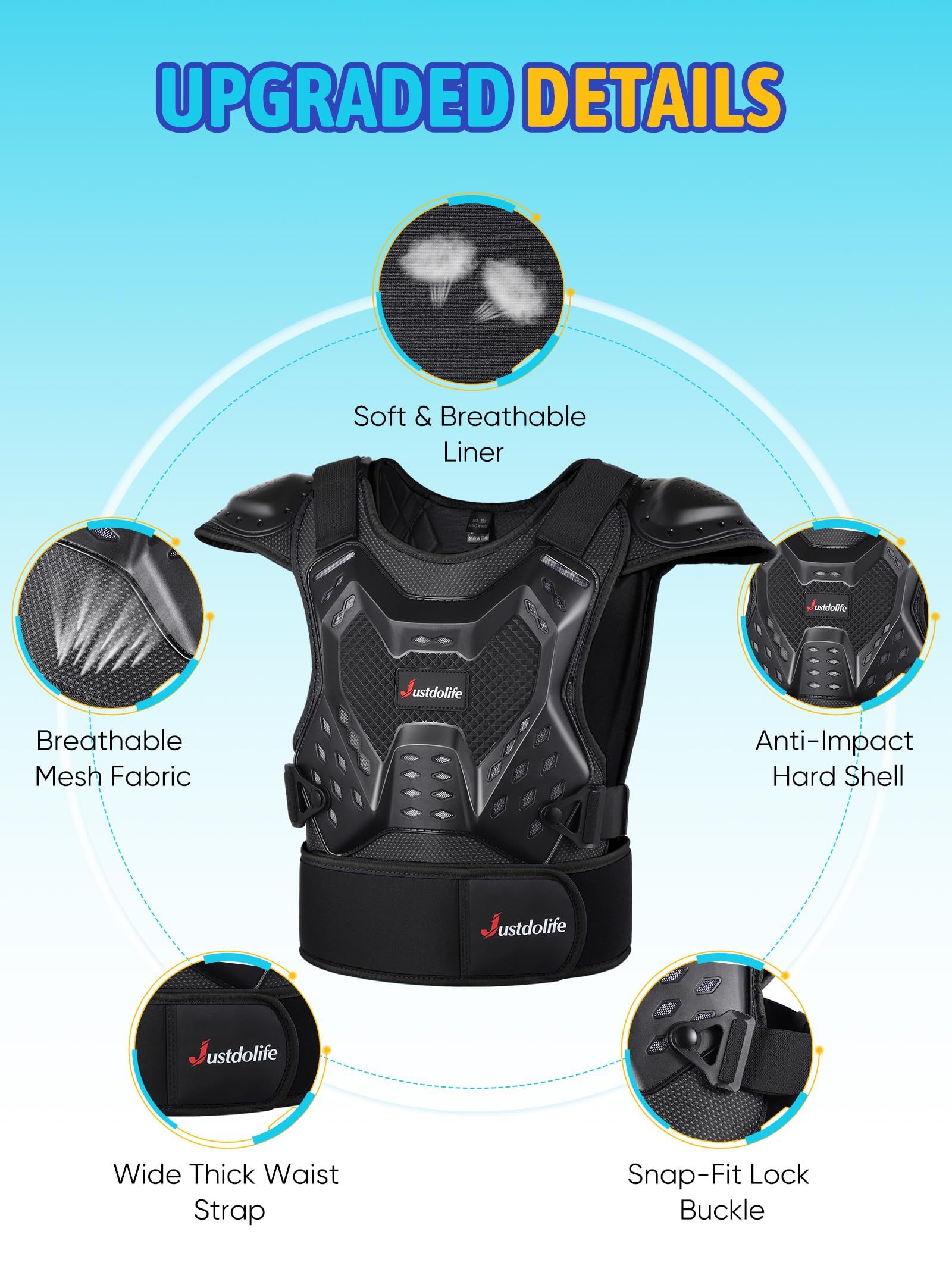Armatura Moto per Bambini - JUSTDOLIFE Protettore Motocross a Guscio Spesso per Giovani Adolescenti con Protezioni per Ginocchia Gomiti Braccia e Spalle per Ciclismo Fuoristrada sci e Pattinaggio