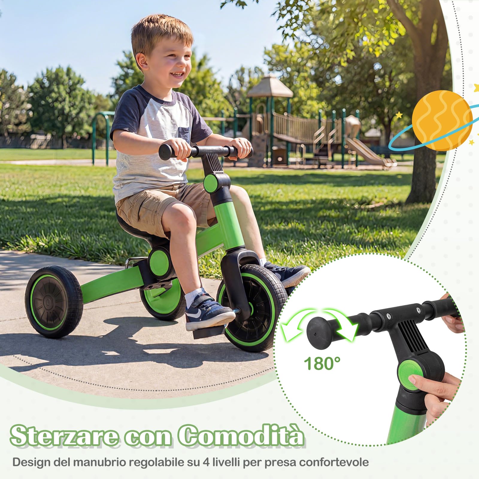 COSTWAY 5 in 1 Bicicletta per Bambini, Bicicletta da Equilibrio con Pedali Rimovibili, Manubrio Regolabile e Ruote, Triciclo Pieghevole per Esterni e Interni, per Bambini 2-4 Anni
