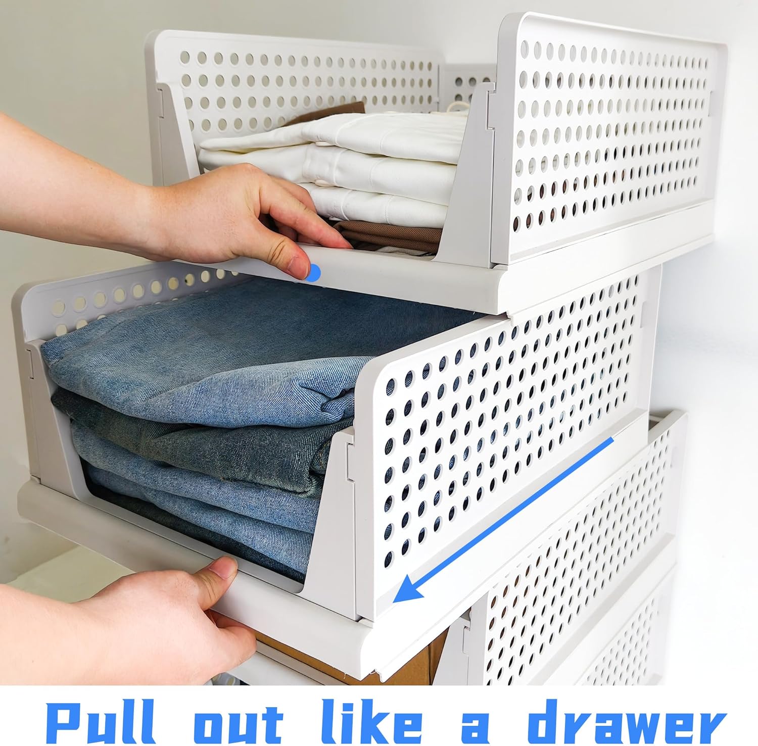 4 Pack Stackable Closet Organizer & Clothes Storage Bins - Closet organizers and storage,Space-Saving Organizers for Clothes, storing Coats, Suits, Jackets, Shirts, T-shirts in small spaces