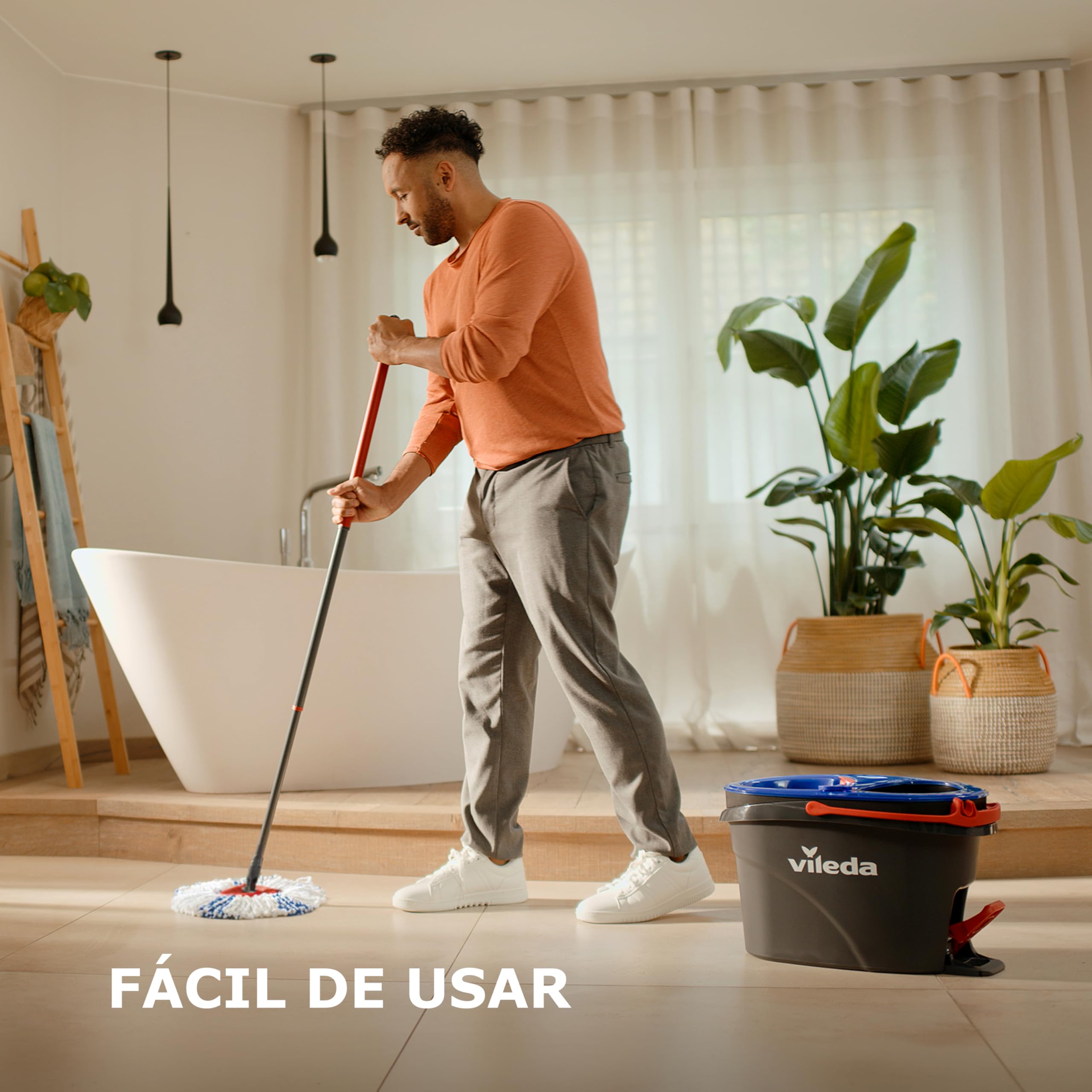 Vileda H2PrO - Sistema de fregona giratoria Vileda H2PrO | Separación de Agua de Doble Compartimento | Escurrido sin Esfuerzo | Limpieza con Microfibra | Sin Usar Las Manos | Diseño ergonómico