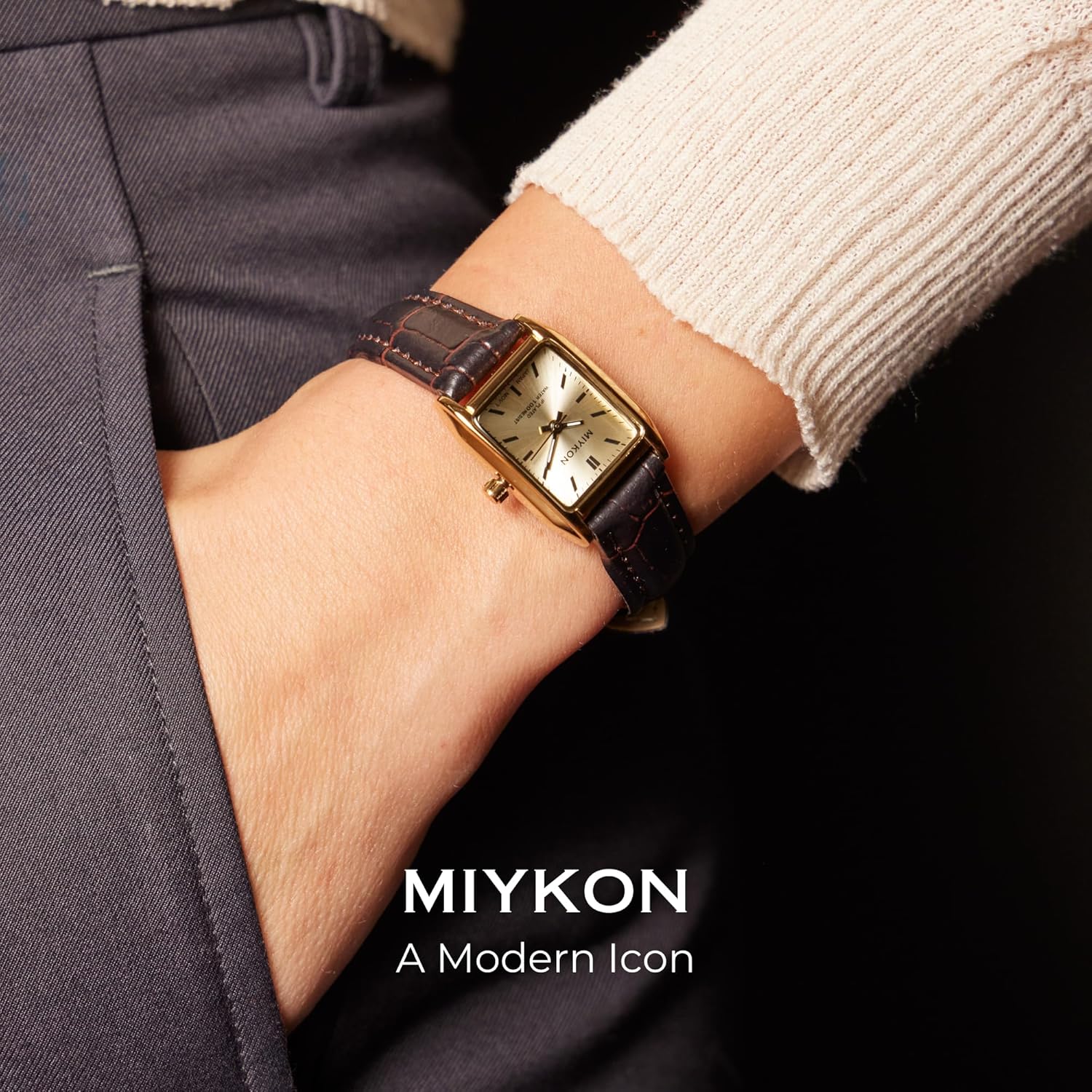 Miykon Dainty Vintage Tank Square Dress Watches for Women – Genuine Leather Band, Second Hand, Japanese Quartz, Water Resistant - Image 2