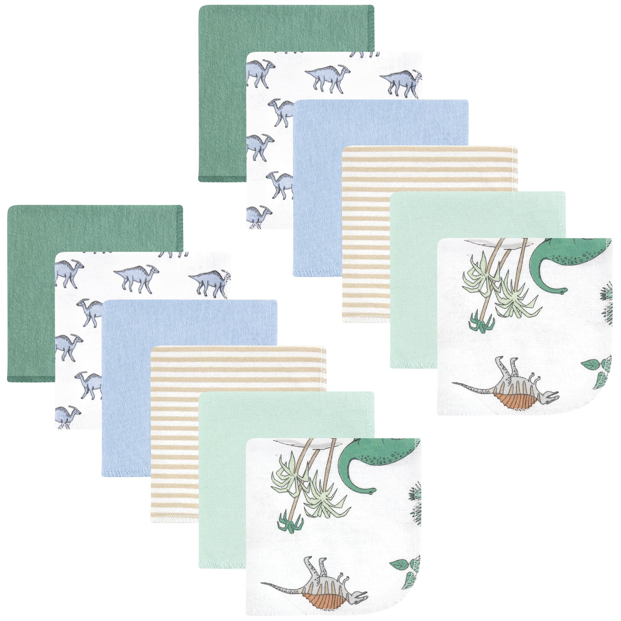 Hudson Baby Unisex Baby Flannel Cotton Poly Washcloths, Boy Dino World 12Pk, One Size