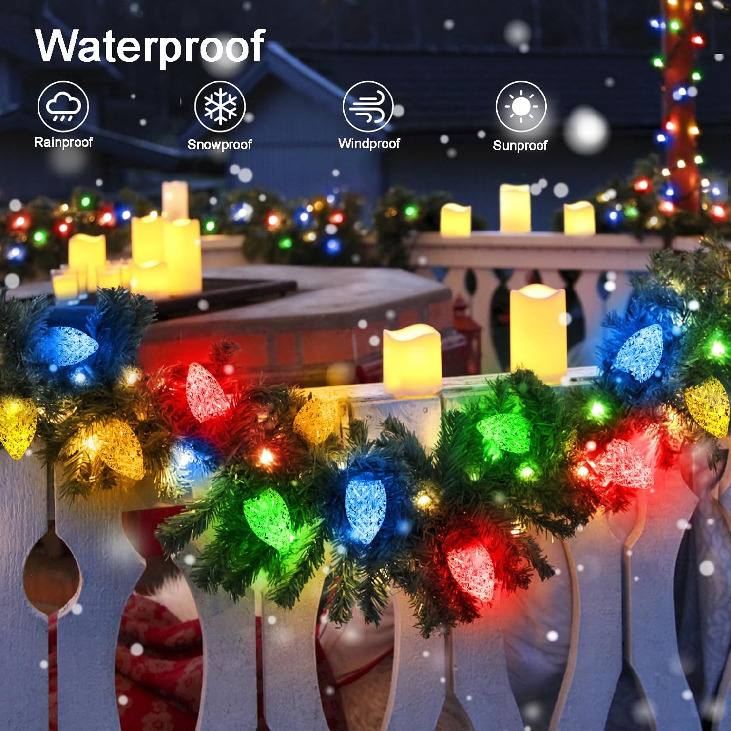 echosari 25 Pack C7 LED Replacement Christmas Light Bulbs 0.8W for Outdoor String Light, UL Listed Commercial Grade Holiday Bulbs, C7/E12 Candelabra Base Sockets (Multicolor)