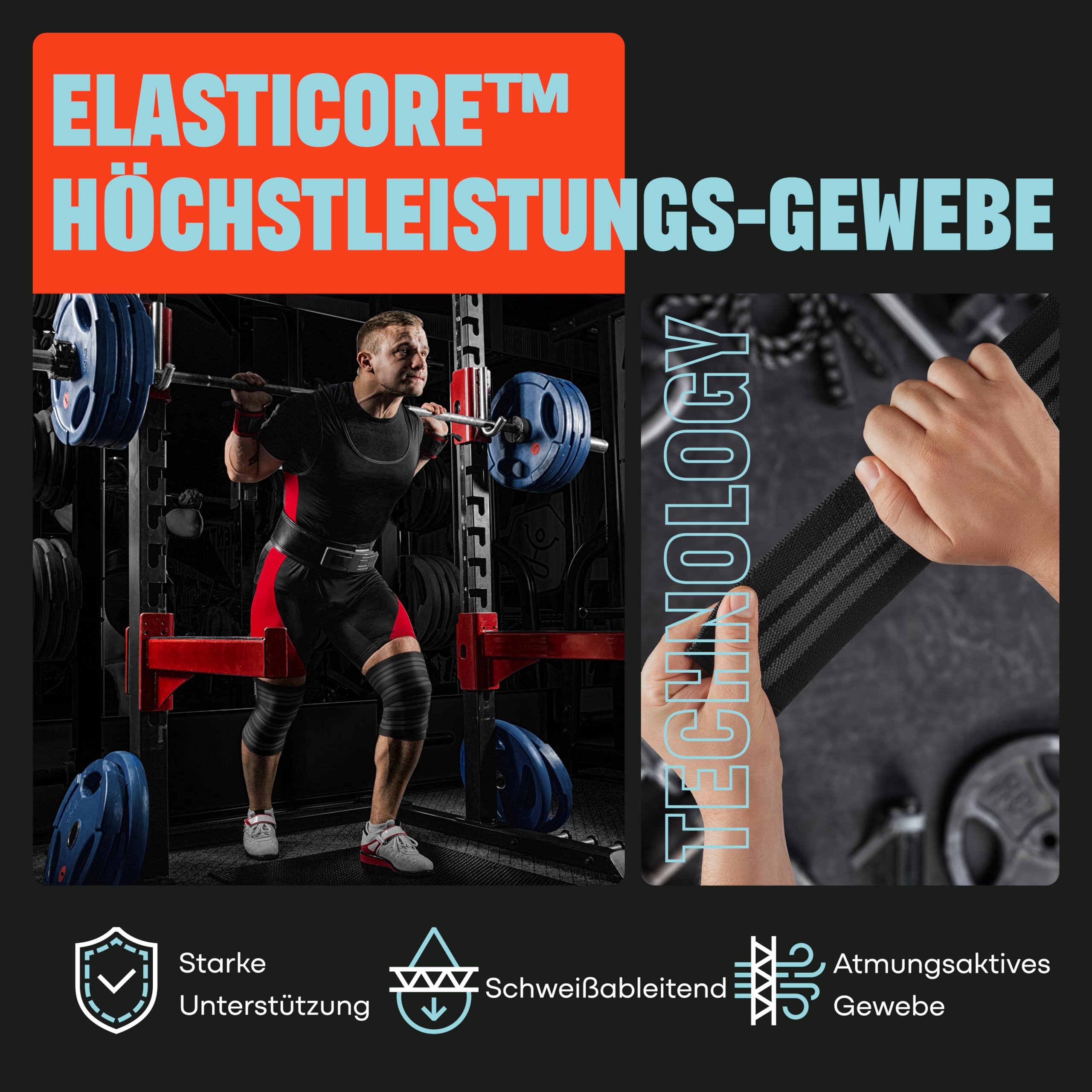 Mava Sports Kniebandage für Männer und Damen (Paar); Kniestütze für Cross Training, Gewichtheben, Powerlifting; 183 cm elastische Unterstützung