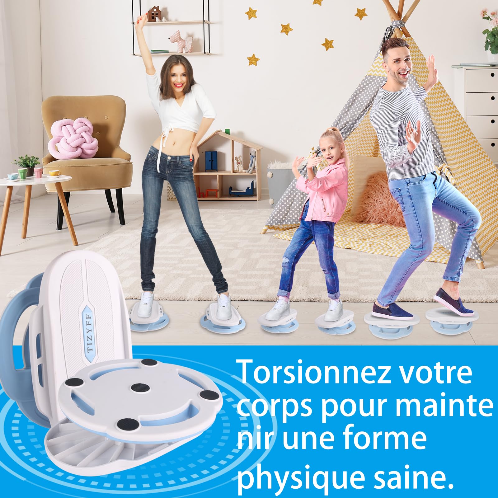 Planche de torsion, la planche d'équilibre TIZYFF sans bruit, utilisée pour les exercices de la taille, des bras, des jambes et des fessiers en intérieur/extérieur de la salle de sport.
