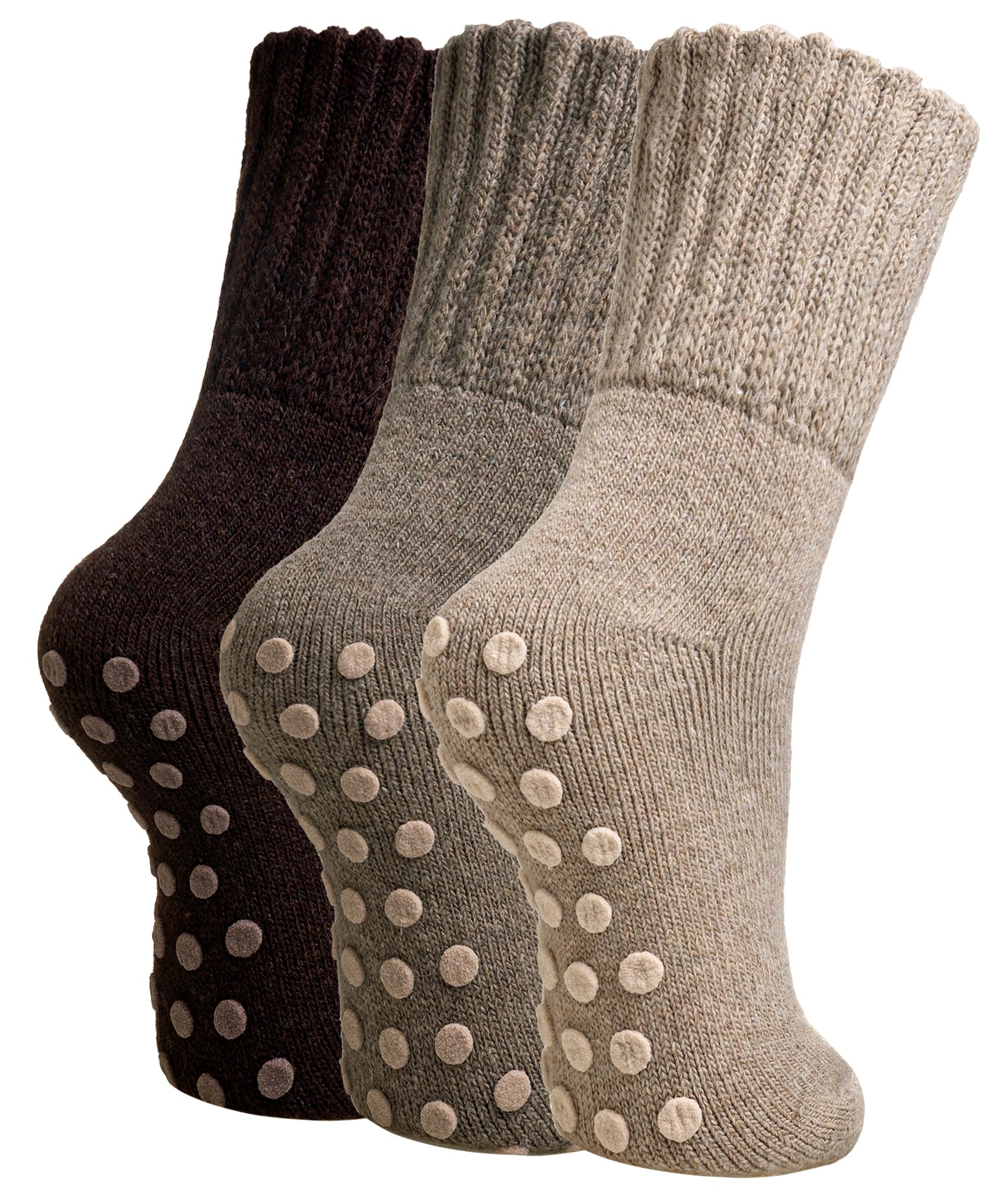 Merino Wool Grip Socks For Womens Non Slip Ski Boot Hiking Thermal Winter Warm Cozy Anti Skid Socks 3 Pairs