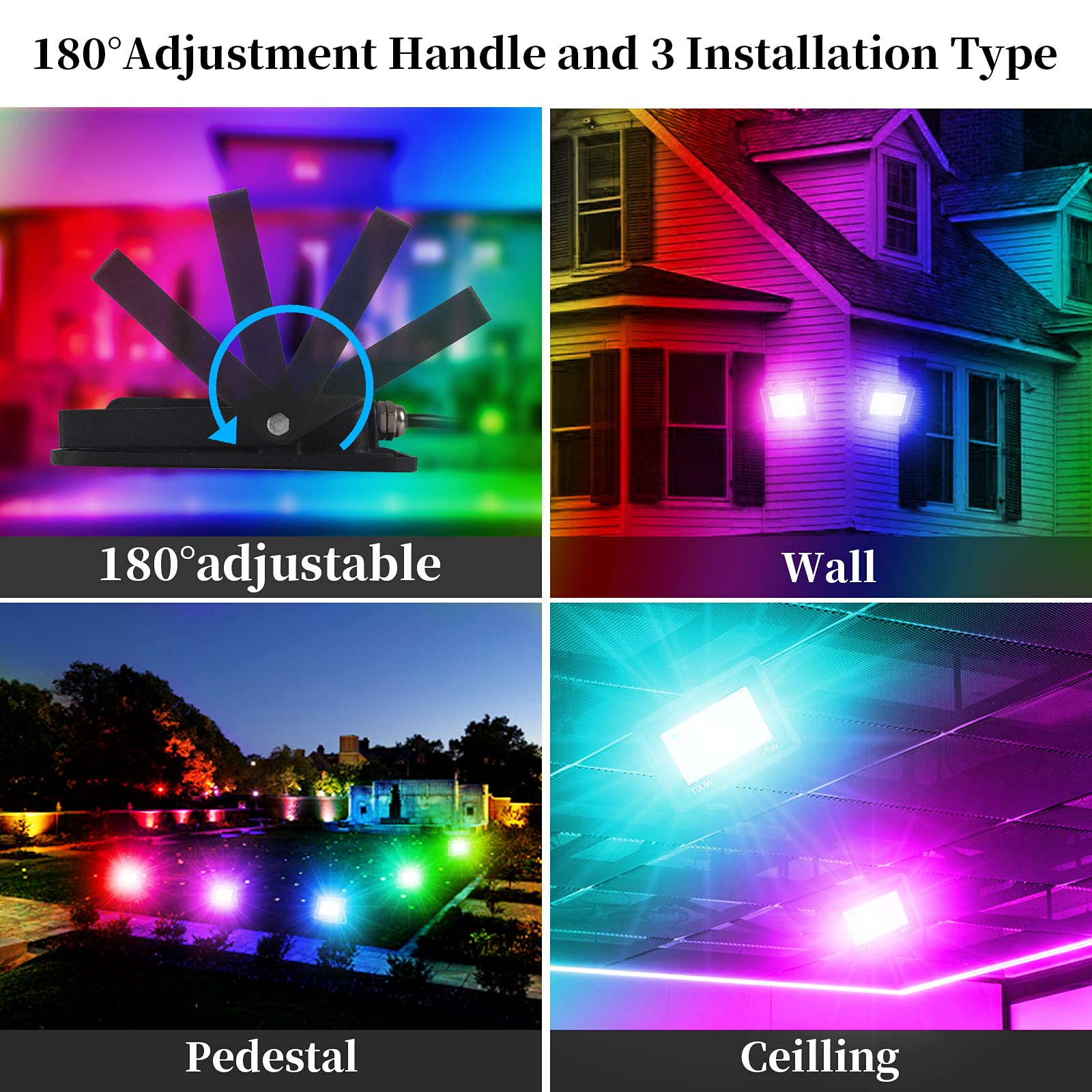 Focos LED RGB 60W Para Exterior - Con App Y Mando, IP66, 16 Millones De Colores, Ideal Para Jardín Y Fiestas