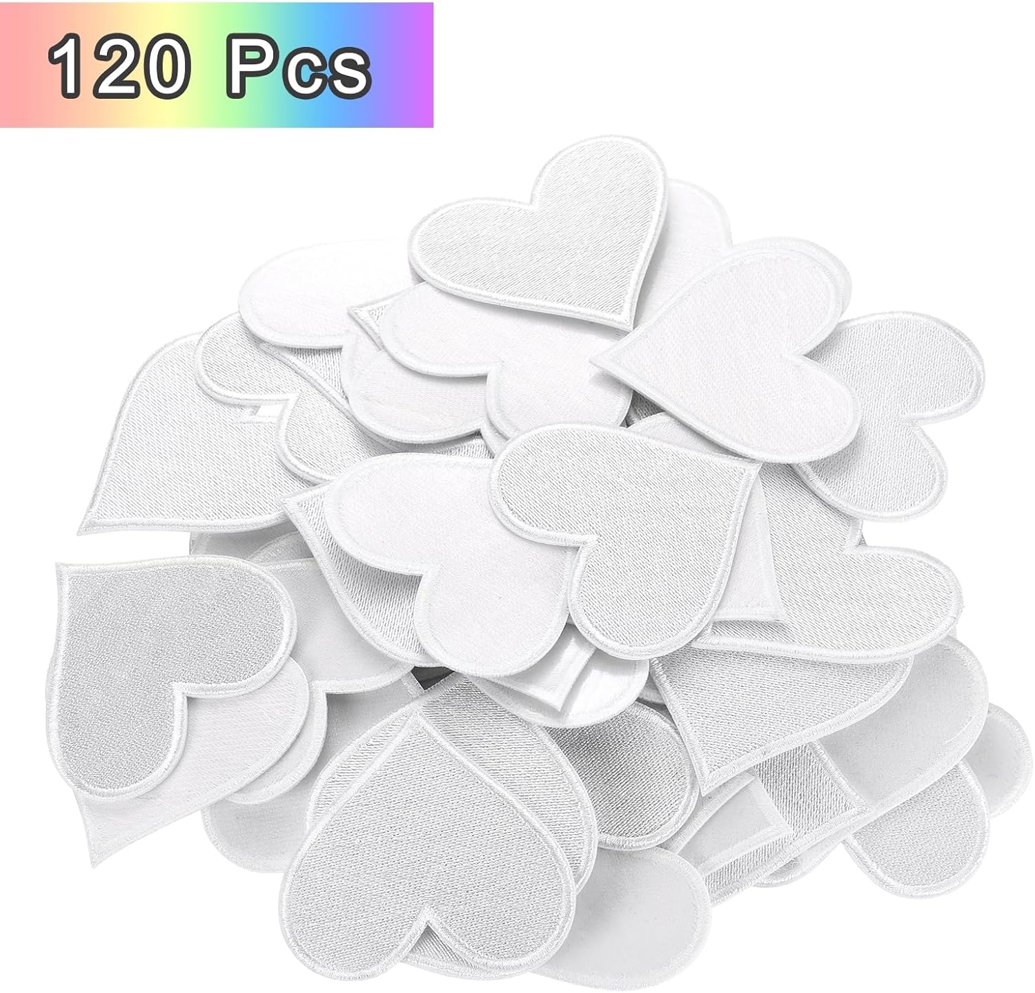 MECCANIXITY 120pcs Large Heart Shaped Iron on Patches 2.7x2.8 inch Embroidered Sew Patches Appliques Garment Embellishments for Clothing Repair Backpack, White