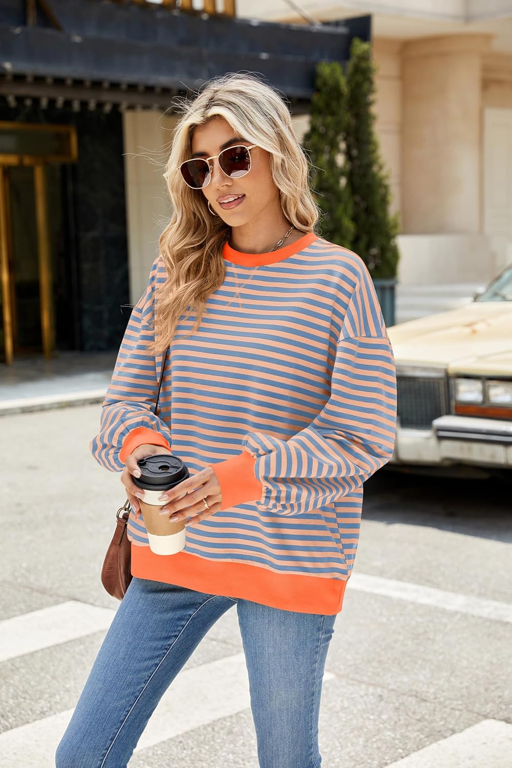 Women's Long Sleeve Round Neck Sweatshirt Loose T Shirt Blouses Tops - Image 3