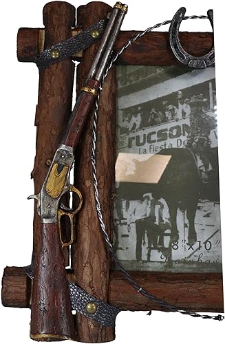 Miniatura 6 de Ebros Gift Rústico Western Wild West Cowboy escopeta de doble barril sombrero de vaquero herradura cuerdas y alambres de púas de madera sintética de