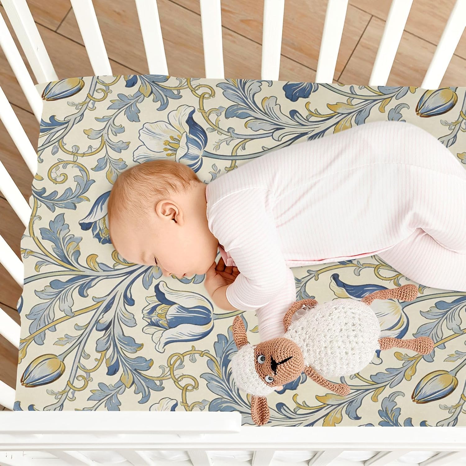 Crib Sheets Fitted Yellow and Blue Tulips William Morris Essentials for Crib 52''x28''