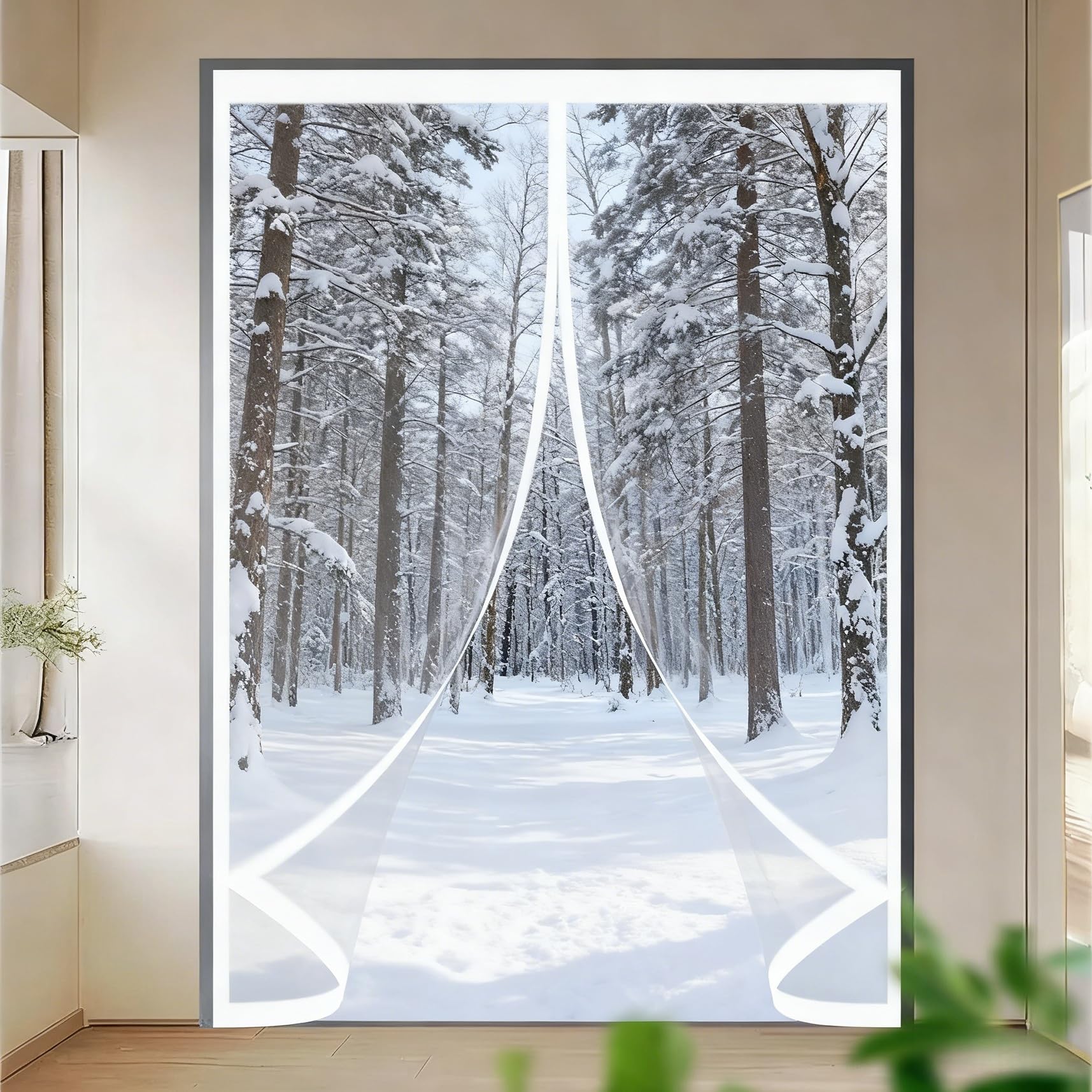 Tenda Termica per Porte 123 x 290 cm Chiusura Automatica, Impermeabile Contro Freddo Antipolvere Termica Della Finestra Coperture per Soggiorno, Balcone, A