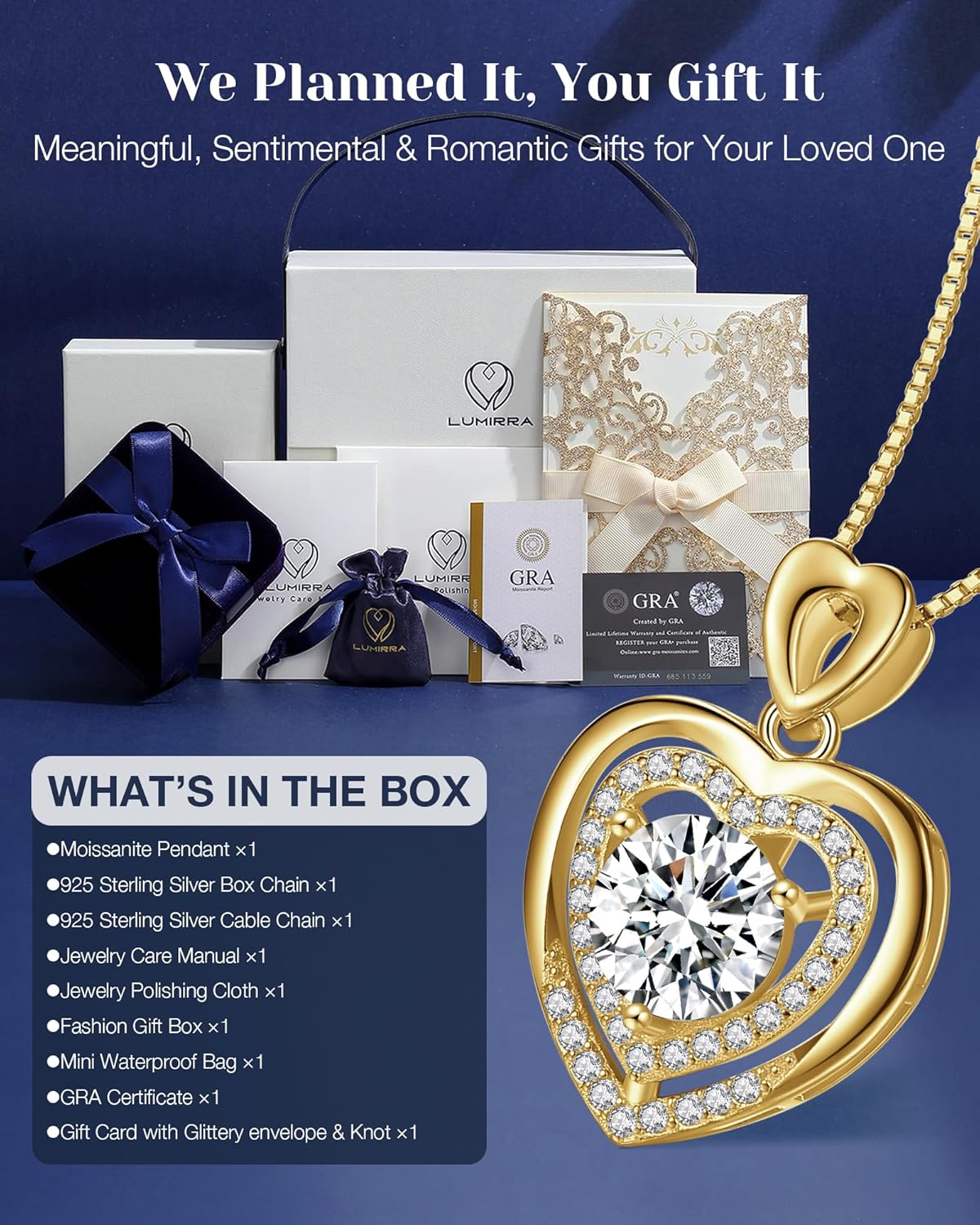 Gift for Wife from Husband, 1-2 Carat Heart Moissanite Necklace, 18K Gold Plated 925 Sterling Silver Pendant, Romantic Anniversary, Birthday, or Valentine’s Day Gift with Elegant Gift Box for Her - Image 4