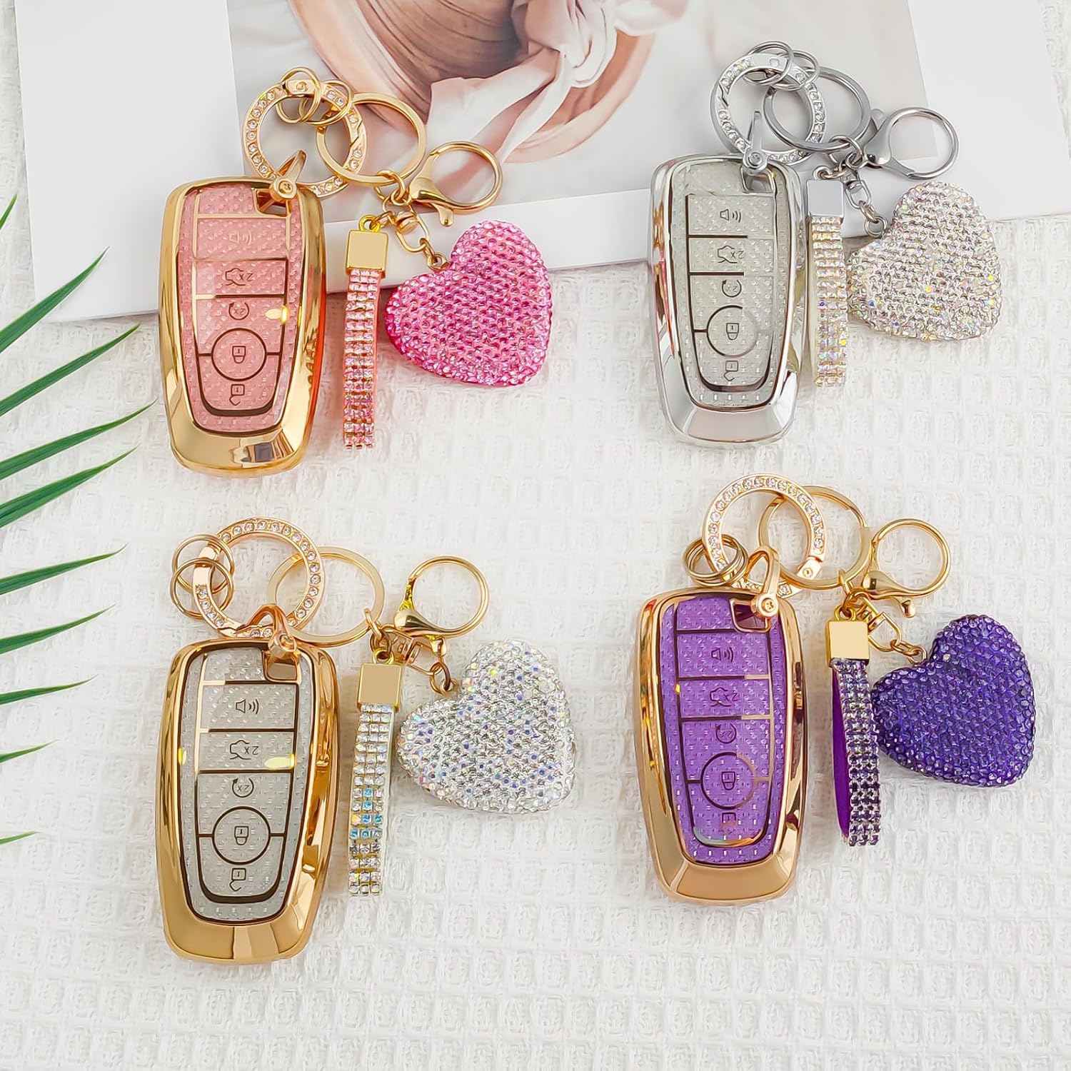 Nomiyo Key Fob Cover with Diamond Bling Keychain for Women, Compatible with Ford Fusion Escape Expedition Explorer Edge F150 F250 F350 etc, TPU Key Case and Elegant Heart Key Chain (Silver, 1PCS) - Image 7