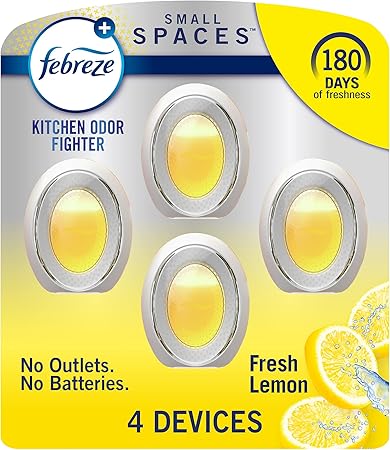 Febreze Small Spaces, Plug in Air Freshener Alternative for Home, Heavy Duty Lemon Scent, Odor Eliminator for Strong Odor 4 Count (Pack of 1)