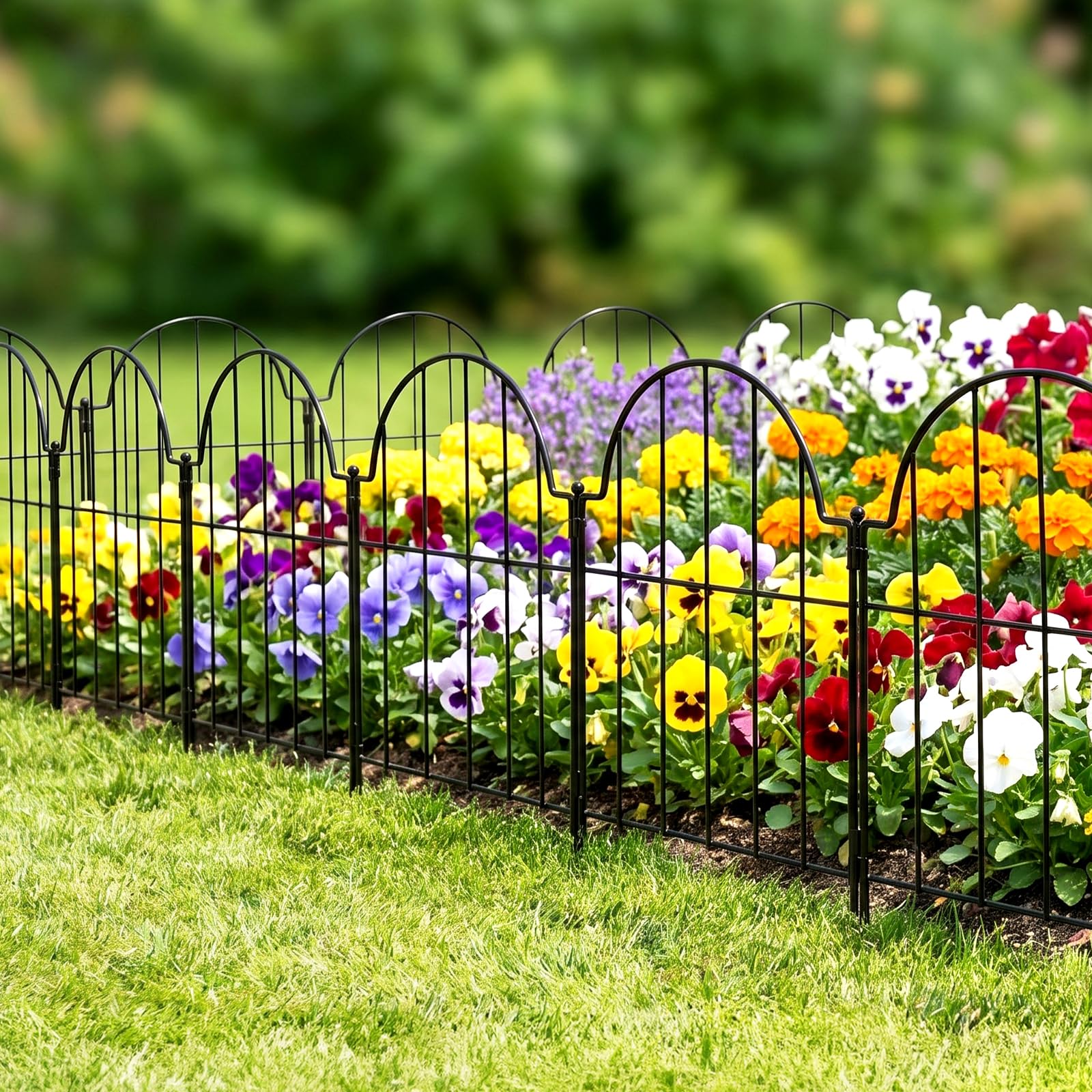 Thealyn Clôture de jardin décorative en métal - 10 panneaux - 43 cm (H) x 3,3 m (L) - Barrière pour chien, bordure paysagère avec piquets anti-creusement pour cour, pelouse, terrasse, parterres de