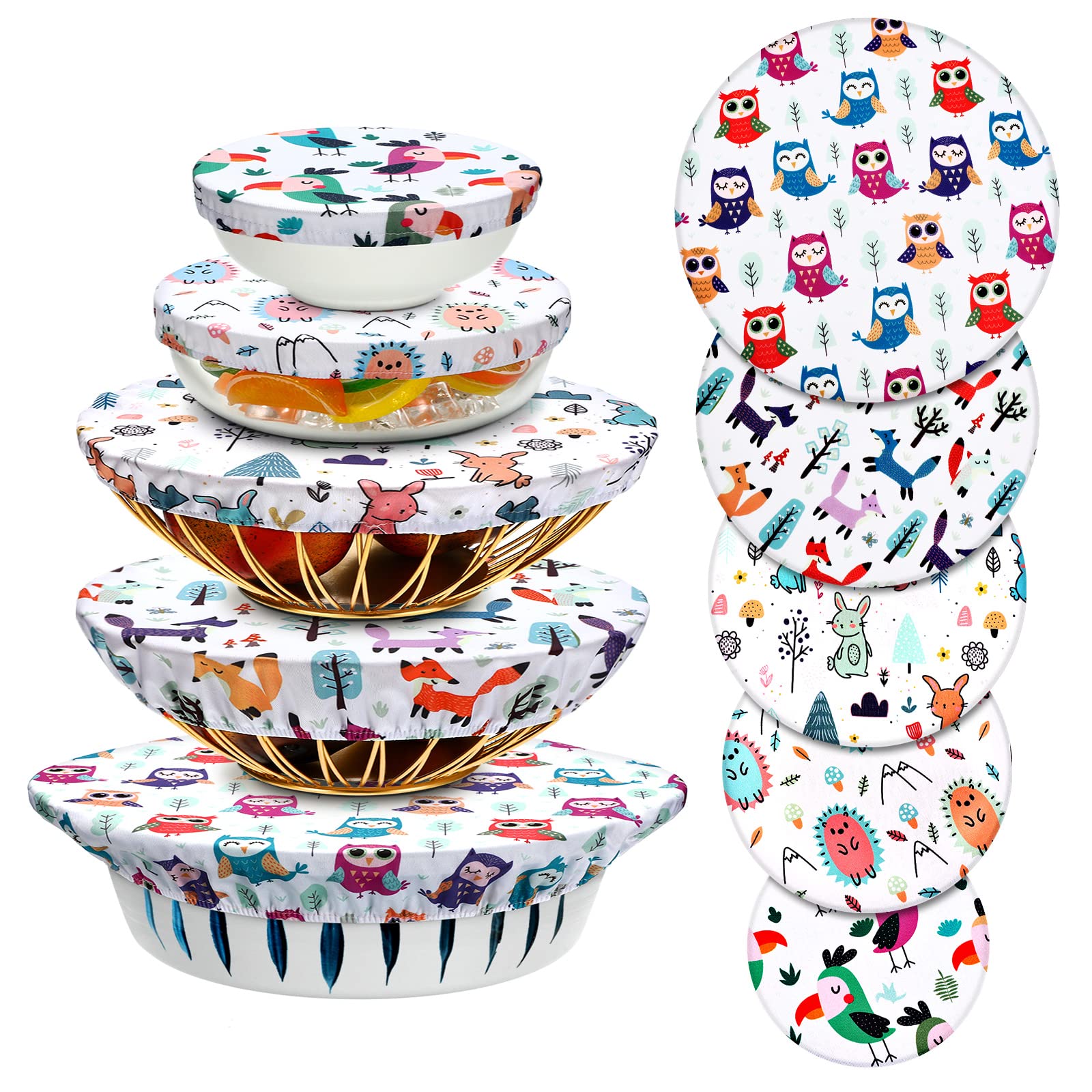 Patelai 10 Pcs Bowl Covers Reusable in 5 Size Fabric Stretch Dish Covers