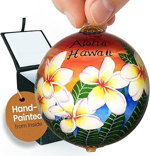 Adorno coleccionable pintado a mano de Hawaii Sunset Sky Plumeria con caja de regalo