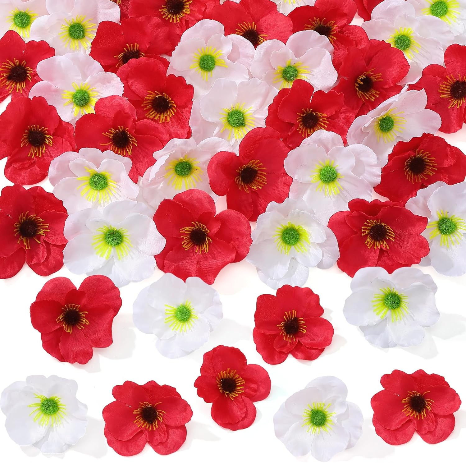 60 PCS Artificial Silk Poppy Flowers Red, White Fake Poppies Heads Remembrance Memorial Veterans Day Decor Bulk Party Halloween Wedding Bouquet DIY - Image 8