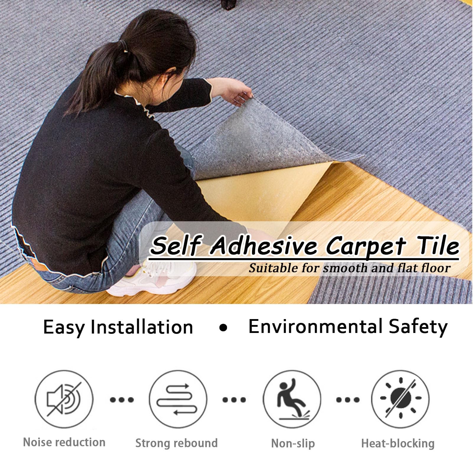 Moquette quadrotte autoadesive, Piastrelle autoadesive per tappeti 18x18 Pollici, 9, 10, 12 Pezzi, tappetini multifunzionali per Pavimenti, Antiscivolo, per casa e Ufficio