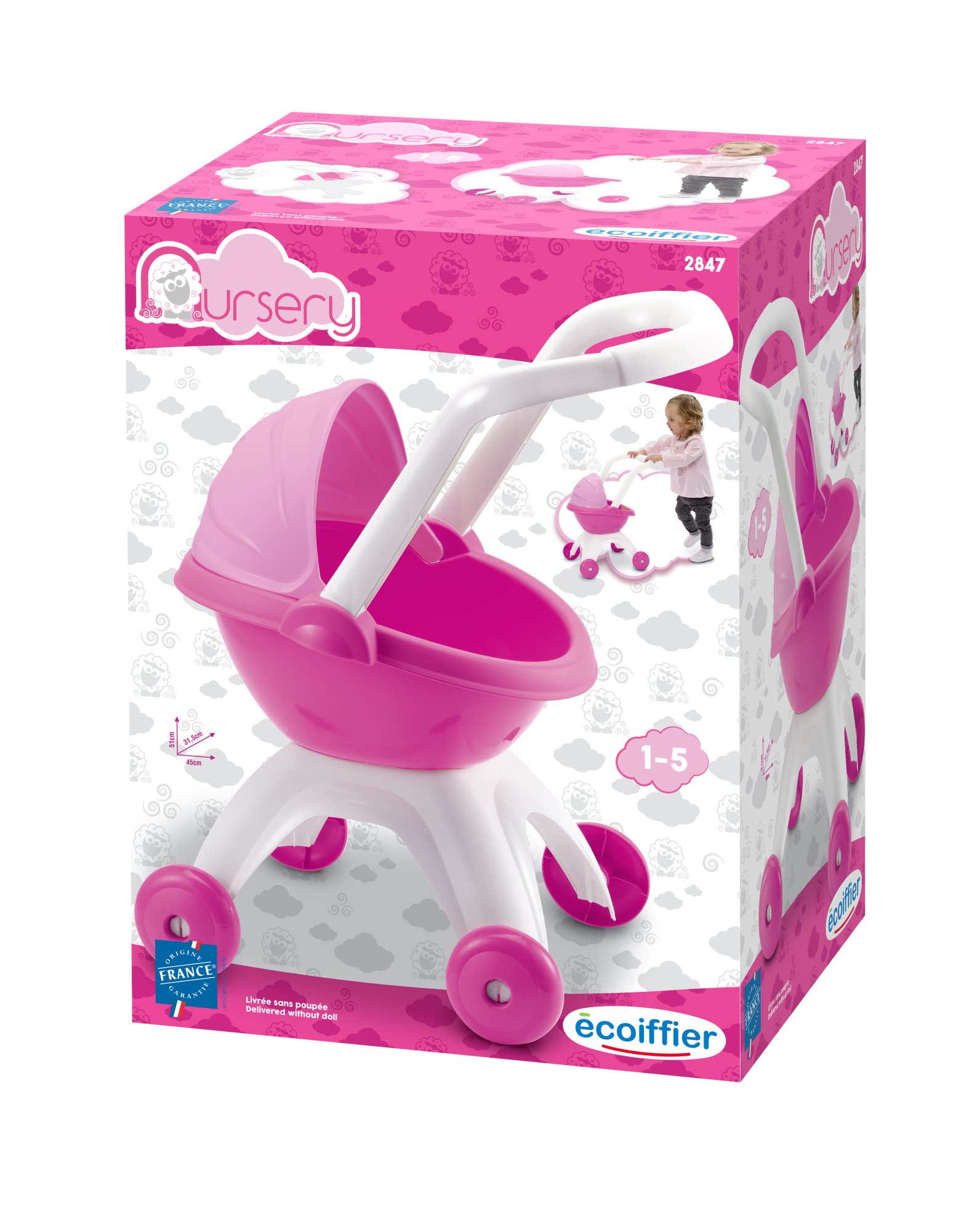 Ecoiffier 2847 Landau Pour Poupée Nursery – Dès 18 Mois, Capote Réglable, Fabriqué En France