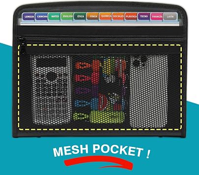 Zippered A4 Paper File Document Organiser, Expanding File Folder Organiser Filing Folder, Accordian File Folder for Paperwork Letter Receipt Bills Storage, 13 Colored Pockets, Black