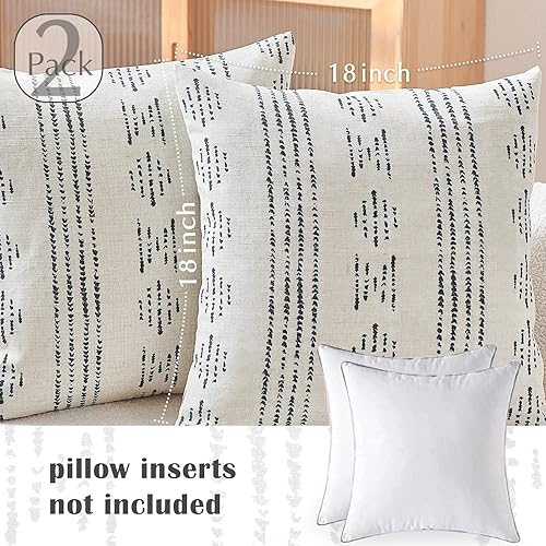 Miniatura 7 de jinchan Juego de 2 fundas de almohada de lino con patrón geométrico de rayas bohemias con textura para sofá, cama, sala de estar, 18 x 18 pulgadas,