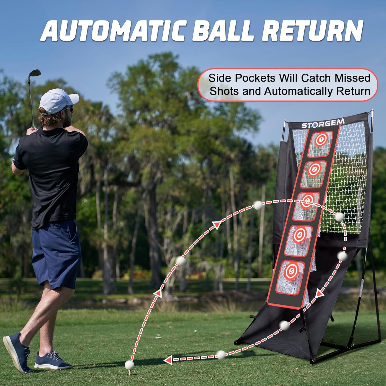 Storgem Golf Net, Golf Chipping Net,Target Training Chip Aids for Precision & Distance,with 5 Distinct Target Heights Challenge and Automatic Ball Return,Improve Your Short Game