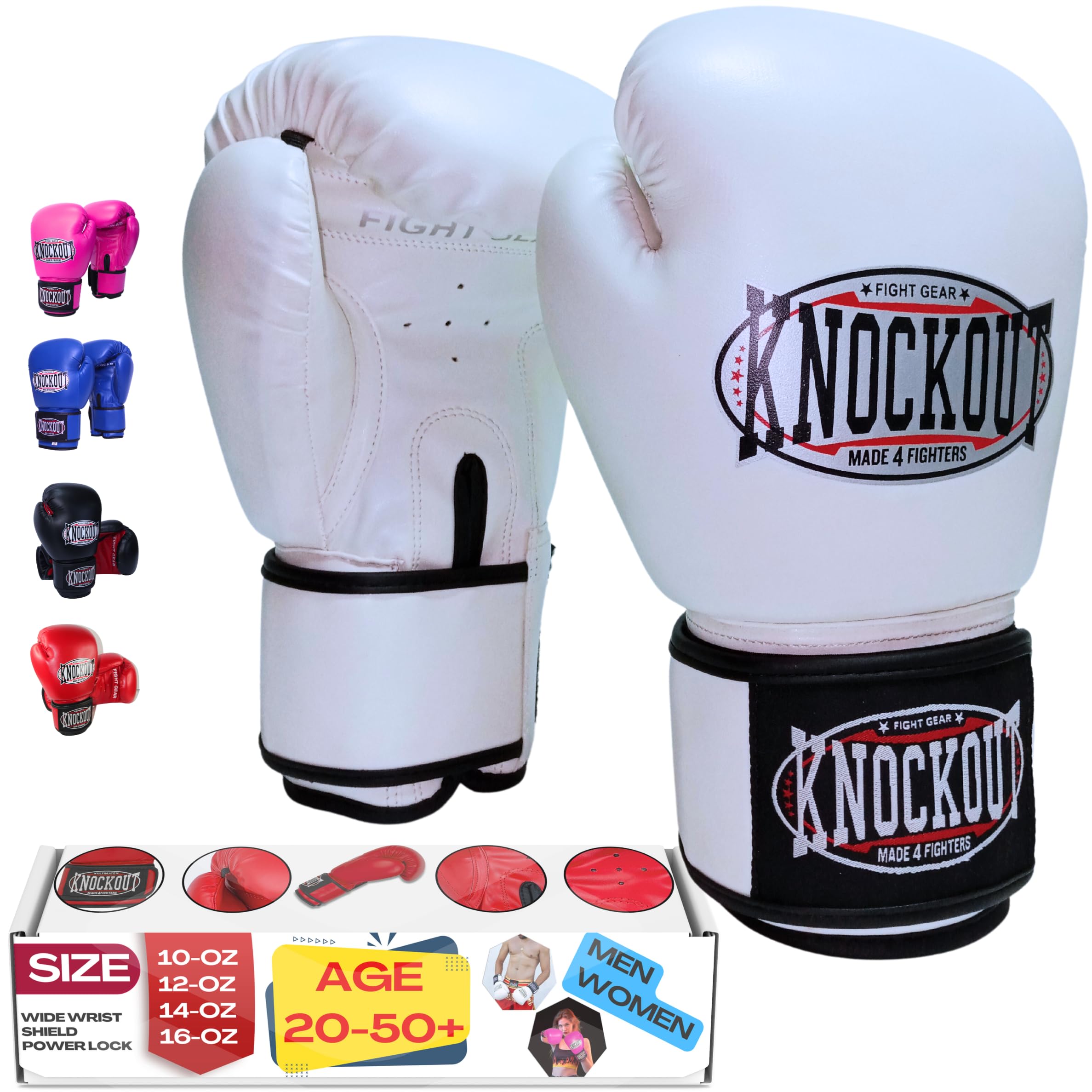 Knock Out Essential Gel Boxing Kickboxing Punching Bag Gloves (White, 12oz)