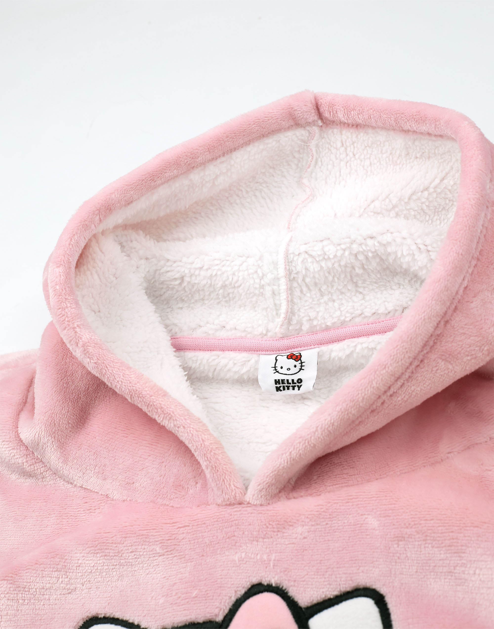 Hello Kitty Damen tragbare Decke Hoodie | Erwachsene Rosa Kapuzenpullover mit Kitty Weiß Charakter Grafik Print | Einheitsgröße Sherpa gefütterte Loungewea