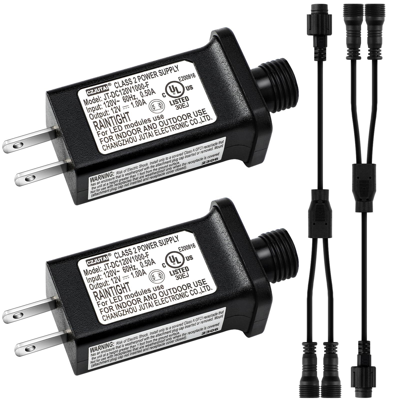 Photo 1 of Umigy 4 Pcs 12v Class 2 Power Supply and 2 pin LED Connector 1 Male Divided 2 Female Waterproof Connector Low Voltage Yard Inflatable Adapter for Christmas String Light Inflatable Decor