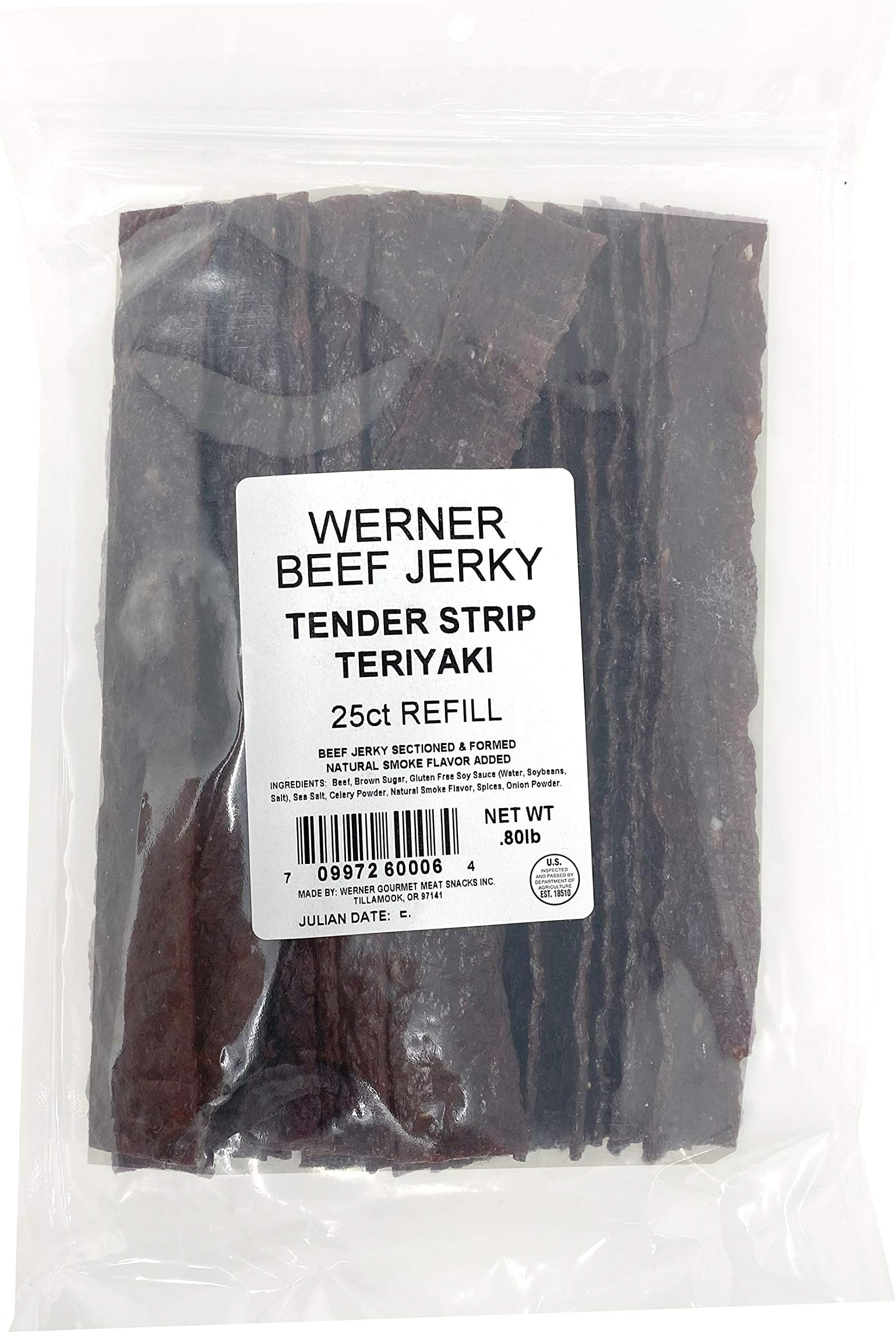 Werner Tender Strips Teriyaki Beef Jerky - Pack of 25 Jerky Strips - Made in the USA