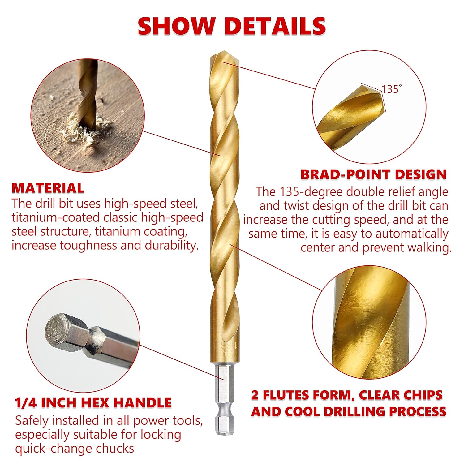 wesleydrill Impact Twist Drill Bit Set Hex Shank Hss Titanium Drill Bit 30 Pcs 1/16"-1/2" Fit for Metal/Wood/Plastic Sink: Tools & Home Improvement